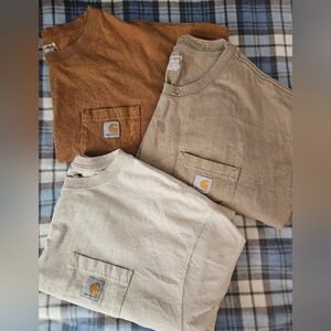 3 Carhartt Men's Pocket T-Shirts Brown, Tan, Cream